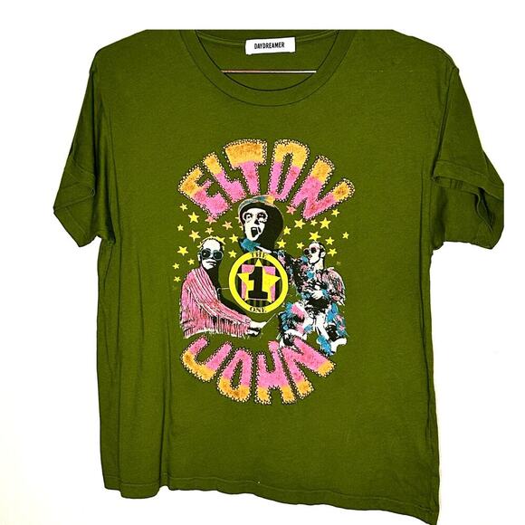 Daydreamer Elton John the One Solo Crewneck Graphic in Olive Green Tee Medium - Picture 2 of 9